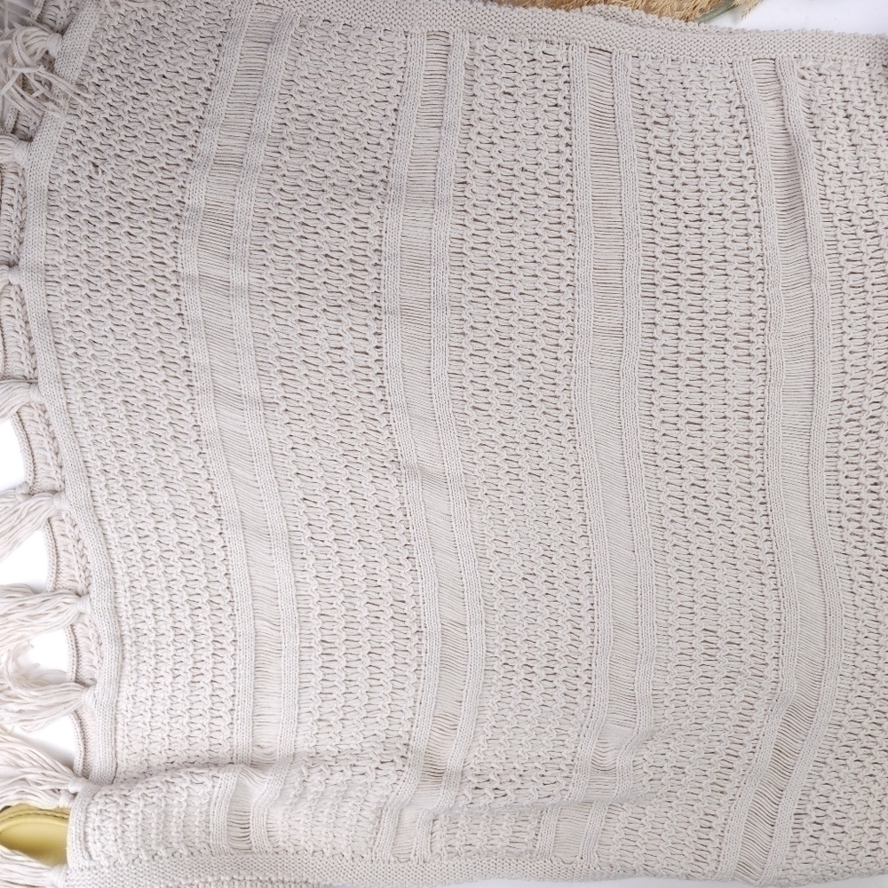 J. Jill Tan Cotton Open Weave Poncho M/L - Picture 7 of 11